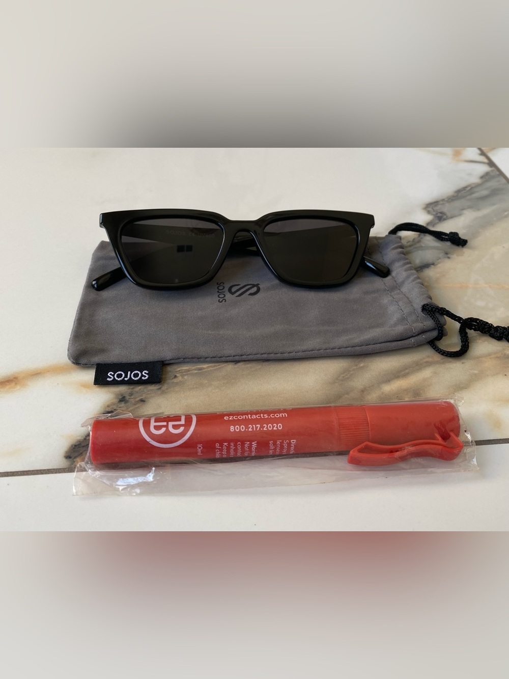 SOJOS Black Polarized Narrow Square Cateye Sunglasses W/Pouch and Cleaning Spray